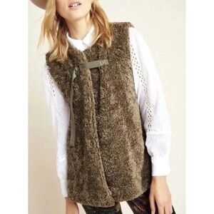 Anthropologie AKEMI+KIN Womens Alonna Sherpa / Teddy Vest Jacket One Size Olive